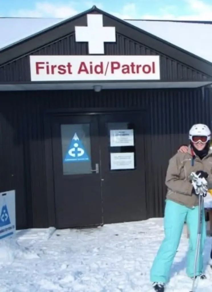 Dr Ellen Welch outside a ski patrol first-aid clinic